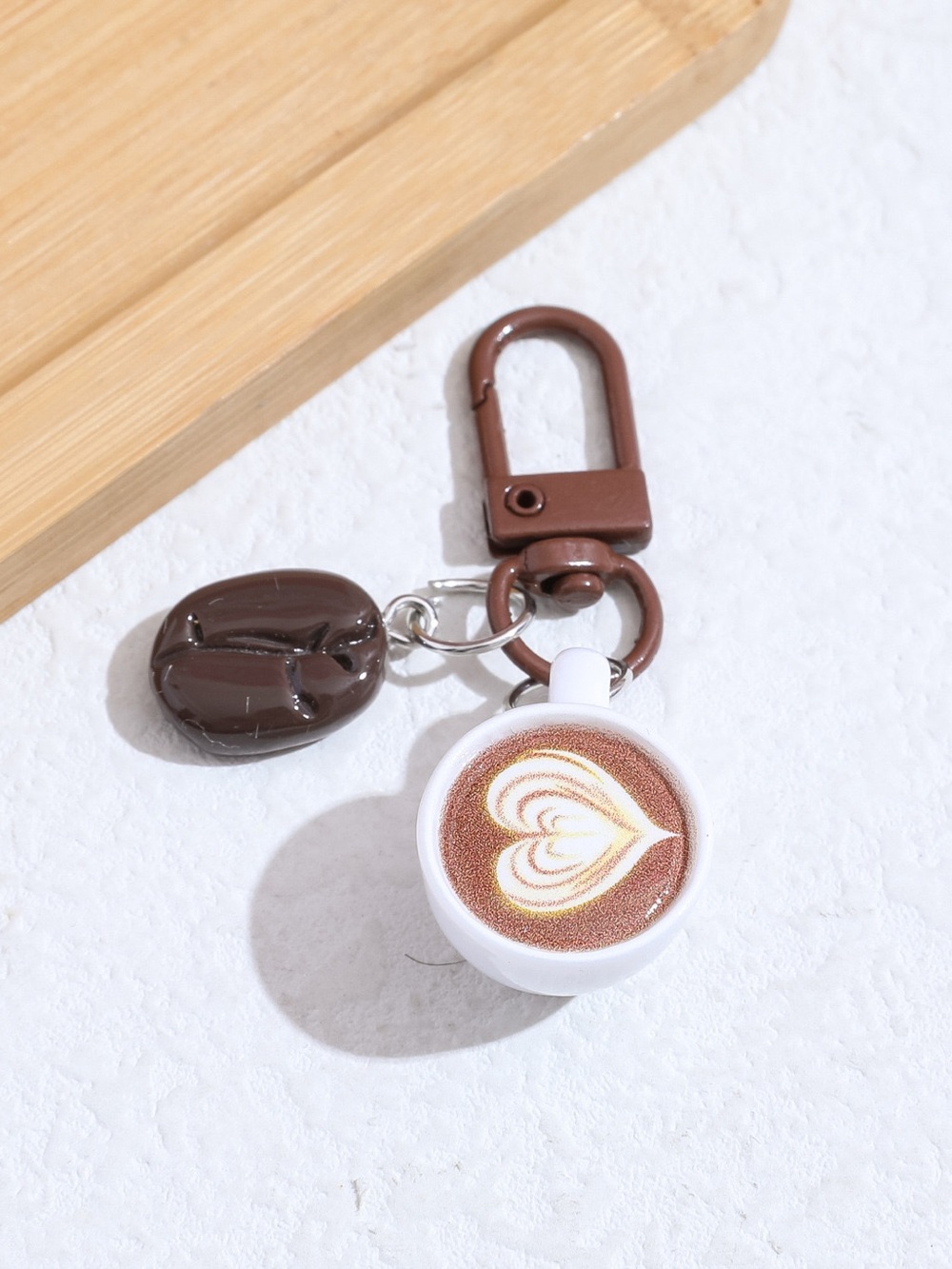 White Coffee Cup & Coffee Bean Keychain Latte Art Café Lover Bag Charm